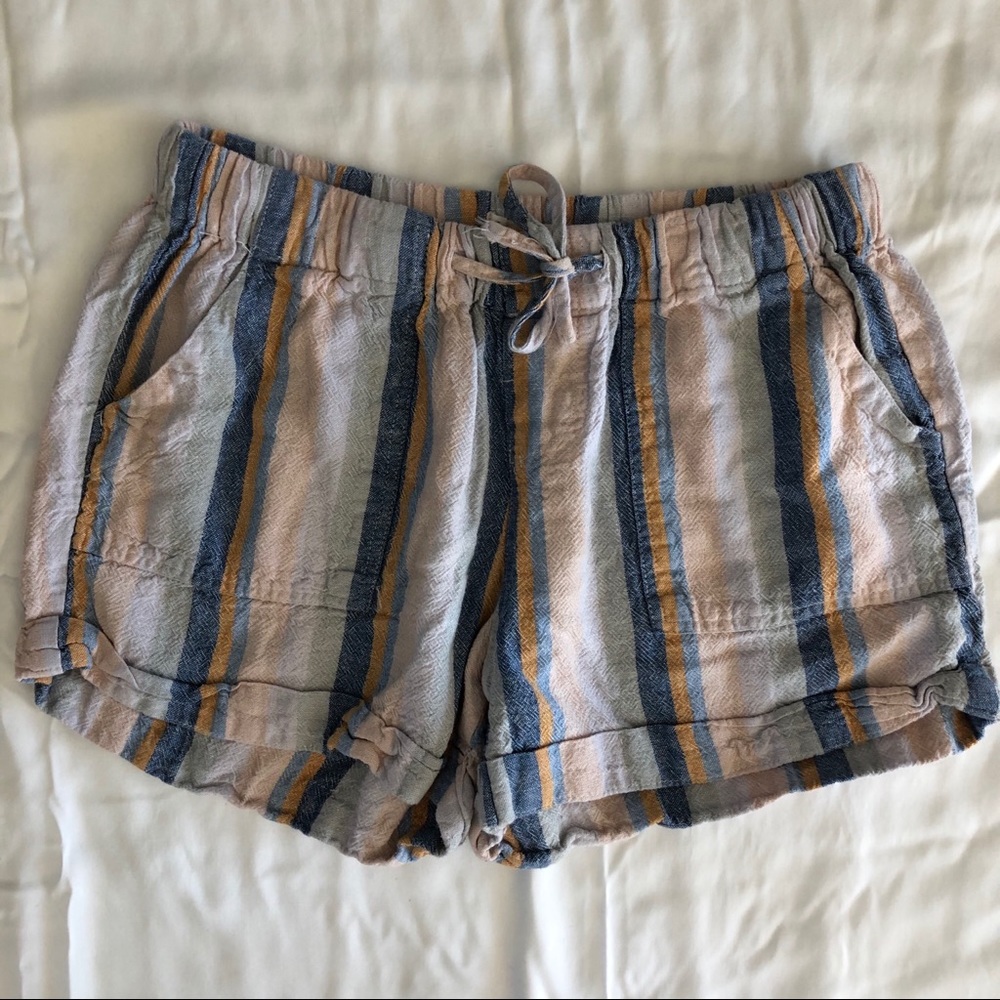 Striped linen blend midi shorts